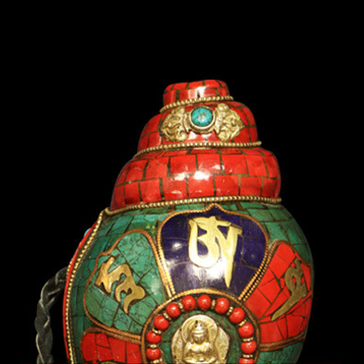 Tybetańska, ręcznie robiona Shankha Om Mani Padme Hum Budda Muszla Muszla Przynosząca szczęście dekoracja - image 9