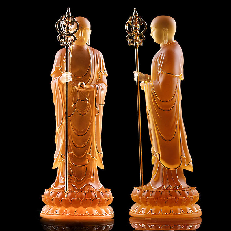 Buddha Stones ręcznie robione Ksitigarbha Bodhisattwa figurka Liuli kryształowe dzieło sztuki posąg spokoju dekoracja domu