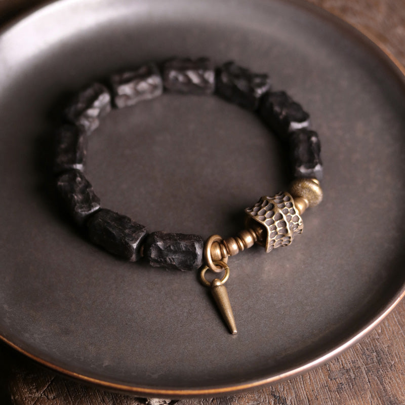 Bransoletka dla par z Buddha Stones, drewna hebanowego i miedzi, równowaga, ochrona