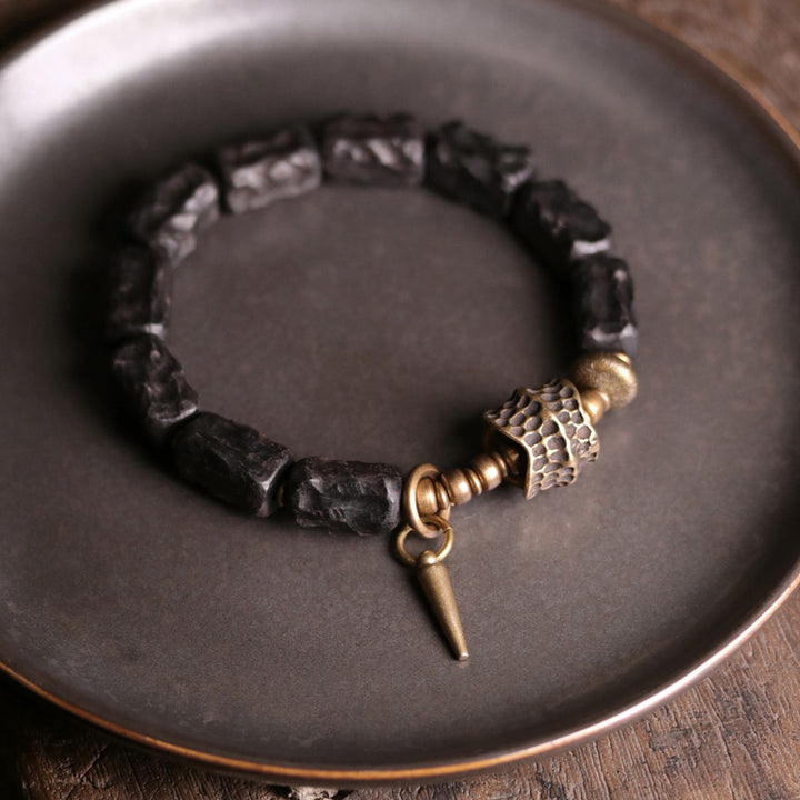 Bransoletka dla par z Buddha Stones, drewna hebanowego i miedzi, równowaga, ochrona
