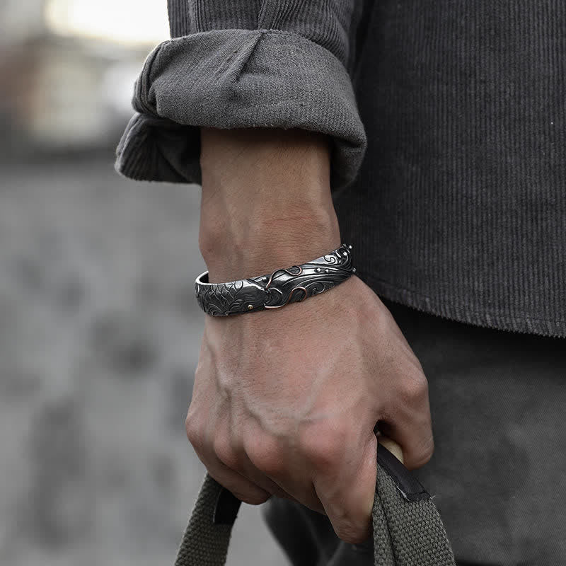 Buddha Stones 999 Srebro Sterling 990 Złoto Ryba Koi Szczęście Bogactwo Sukces Bransoletka Bangle - image 1