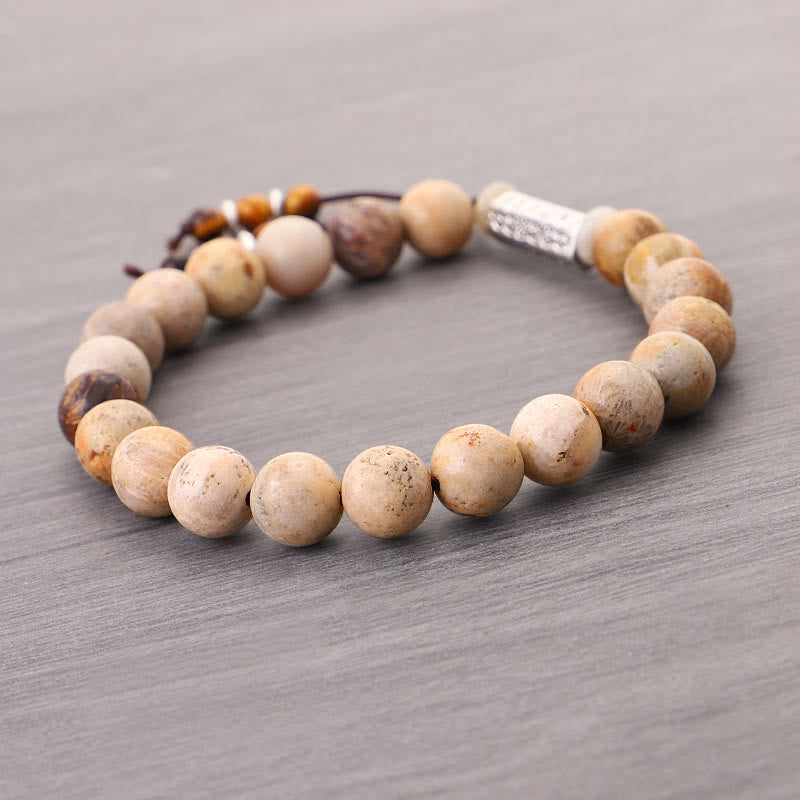 Buddha Stones Zwietrzały Kamień Om Mani Padme Hum Wzmocniona Bransoletka
