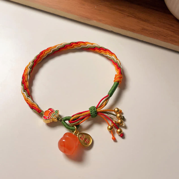 Bransoletka ze sznurka z węzłem warkoczowym i Buddha Stones Persimmon Red Agat Strength Reincarnation