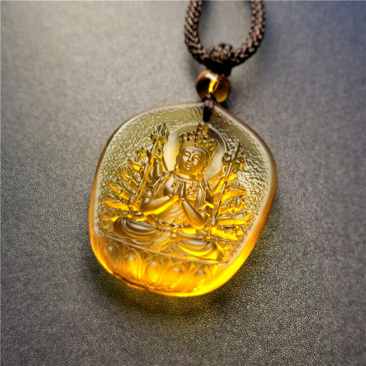 Buddha Stones Chiński Zodiak Natal Budda Błogosławieństwo Liuli Kryształ Współczucia Naszyjnik Wisiorek - Szczur-Awalokiteśwara o tysiącu ramion (rozmiar wisiorka: ok. 4,5*3,8*1 cm) - image 2
