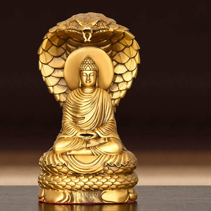 Buddha Stones Budda Siakjamuni Figurka węża Spokój Miedziana statua Ofiara domowa Dekoracja - image 4