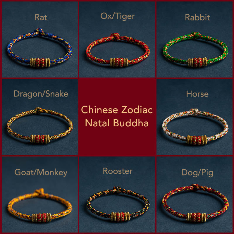 Buddha Stones Tybet Ręcznie Robione Chińskie Zodiak Natal Budda Szczęście Siła Bransoletka z Plecionego Sznurka