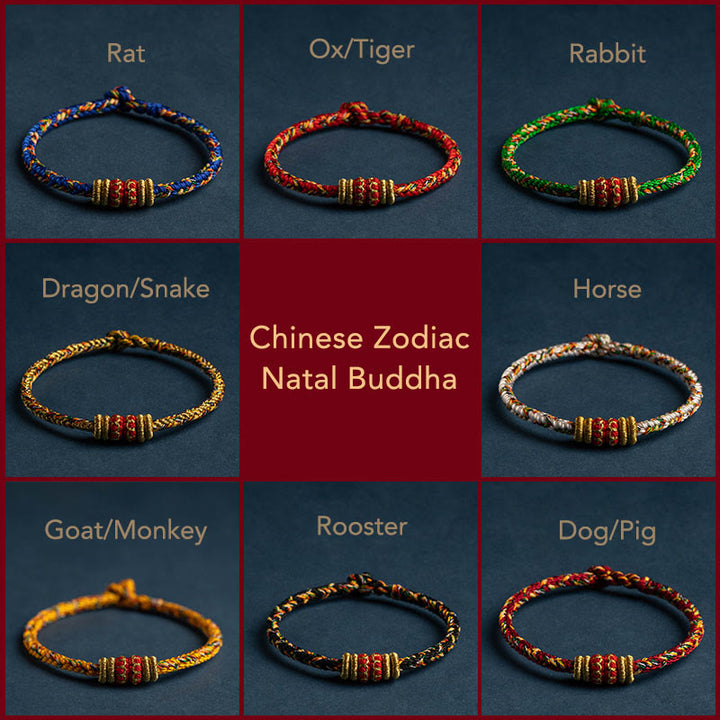 Buddha Stones Tybet Ręcznie Robione Chińskie Zodiak Natal Budda Szczęście Siła Bransoletka z Plecionego Sznurka