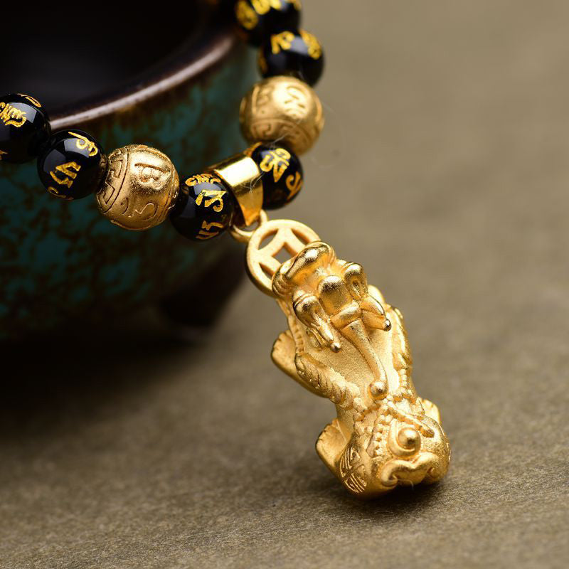 Buddha Stones Naszyjnik FengShui Obsydian PiXiu Bogactwo