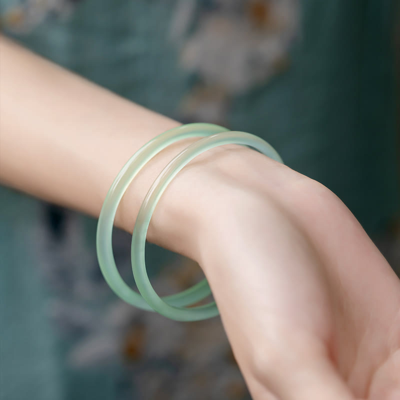 Buddha Stones Naturalny Zielony Chalcedon Siła Odwaga Bransoletka Mankiet Bangle