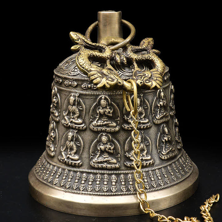 Tybetański grawerowany Budda Smok Wiatr Dzwon Miedziany Szczęście Dekoracja Ścienna - image 2