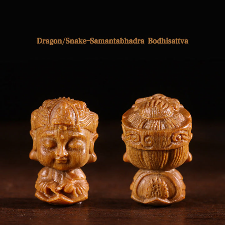 Chiński Zodiak Natal Budda Zielony Sandałowiec Lotos Grawerowany Pozytywny Dekoracja Domu - Bodhisattwa Smok/Wąż-Samantabhadra - image 6