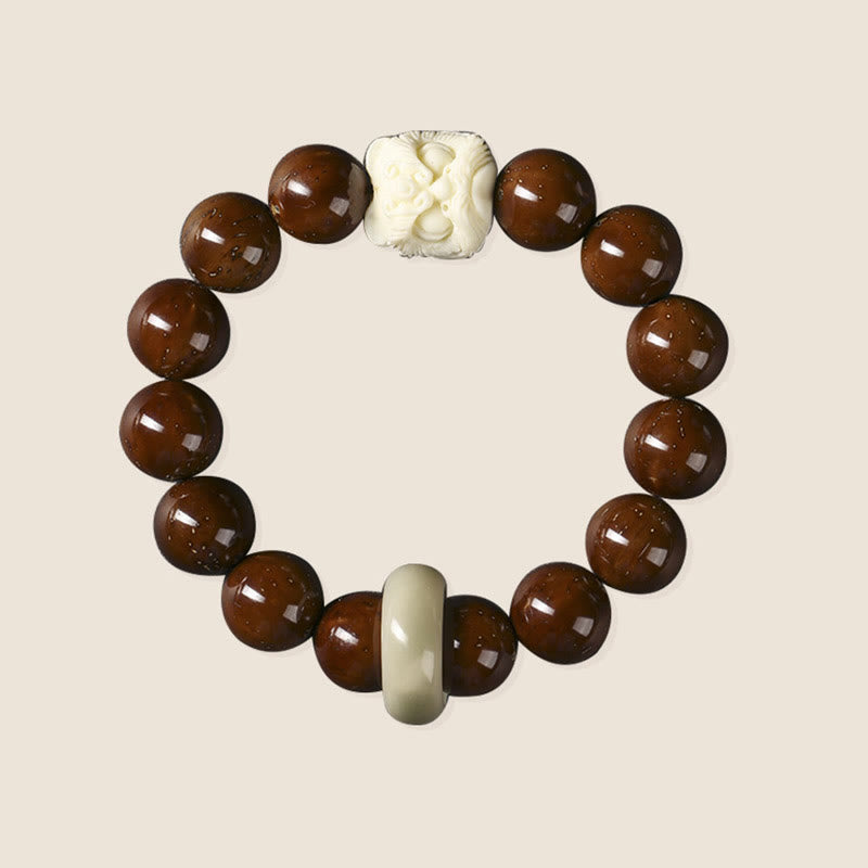 Bransoletka z Buddha Stones Fioletowe Nasiona Bodhi Tańczący Lew Mądrość