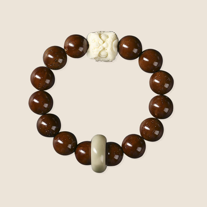 Bransoletka z Buddha Stones Fioletowe Nasiona Bodhi Tańczący Lew Mądrość
