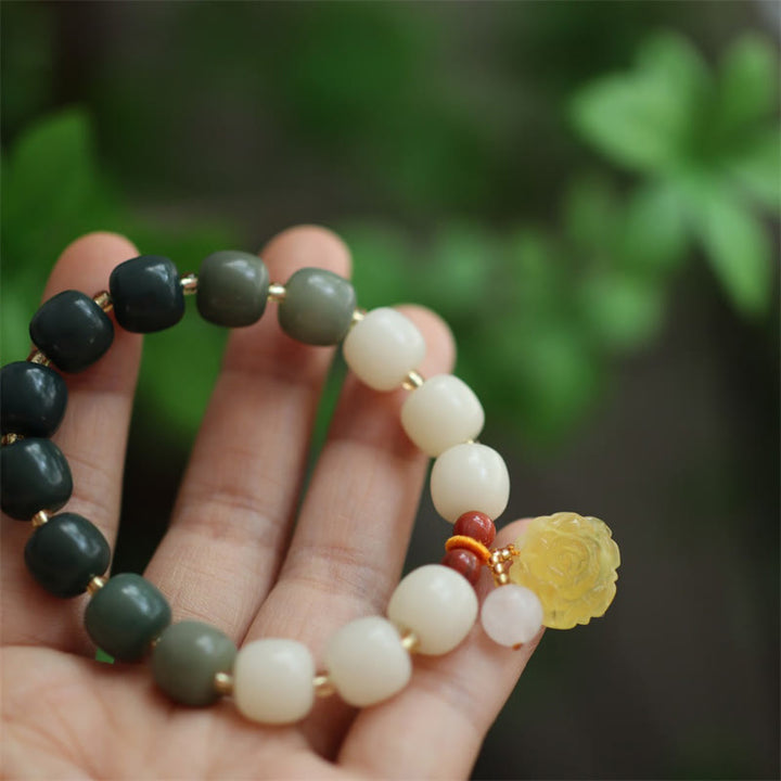 Bransoletka Buddha Stones Gradient Bodhi Seed Amber Lotus Peace