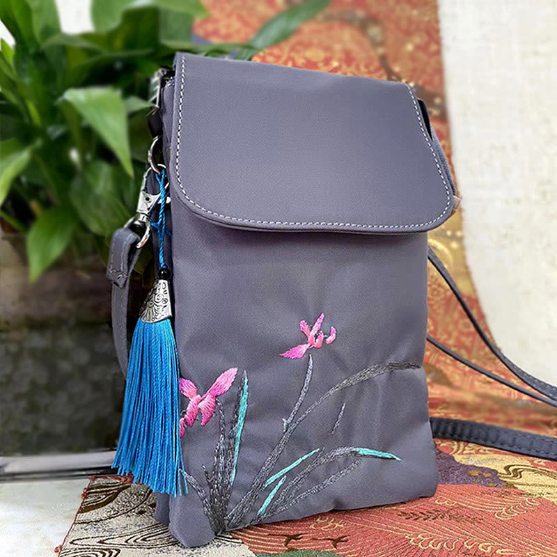 Buddha Stones Wodoodporna Ręcznie Haftowane Kwiaty Lotosu Torba Crossbody Torba Na Ramię Torba Na Telefon Komórkowy
