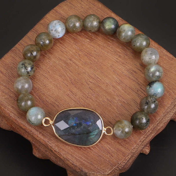 Buddha Stones Naturalny Labradoryt Moonstone Wsparcie Uzdrawiająca Bransoletka Koralikowa