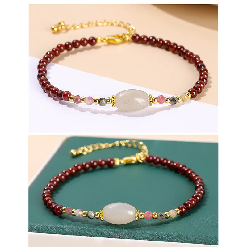 Bransoletka z Buddha Stones , granatu, jadeitu i turmalinu, z koralikami i pasją