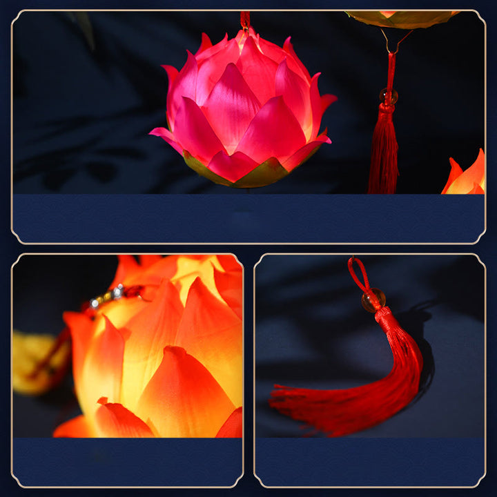 Buddha Stones DIY Kwiat Lotosu Smok Latarnia Lampa Tassel Dekoracja