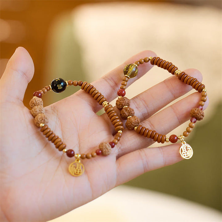 Buddha Stones Tybetańskie Nasiona Bodhi Czarny Onyks Dymny Kwarc Om Mani Padme Hum Fu Charakter Bransoletka Bogactwa