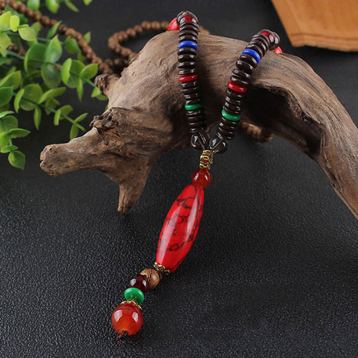 Buddha Stones Wenge Drewno Turkus Ochrona Kamienia Spokój Naszyjnik Wisiorek