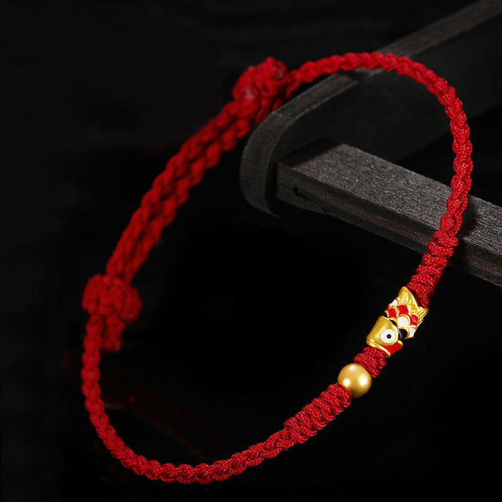 Bransoletka z ręcznie plecionego sznurka z Buddha Stones 999 złota, ryba Koi, szczęście