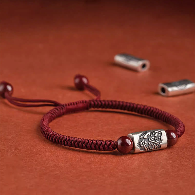 Bransoletka z Buddha Stones 925 srebro 12 chińskich znaków zodiaku z cynobrem