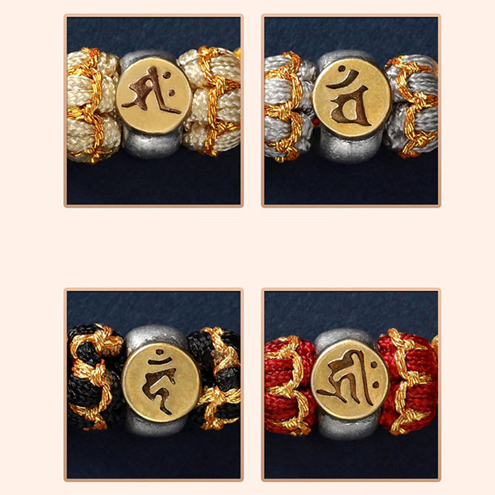 Buddha Stones Chiński Zodiak Natal Budda Srebrny Szczęście Bransoletka Pleciona Sznurkiem