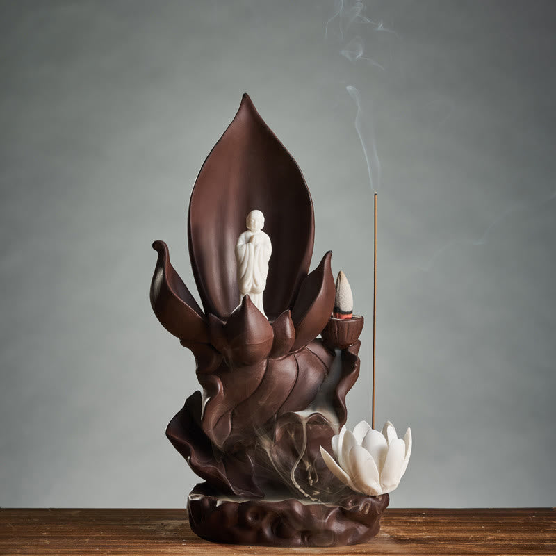 Buddha Stones Lotos Budda Awalokiteśwara Oświecenie Fioletowa Glina Kadzielnica Dekoracja
