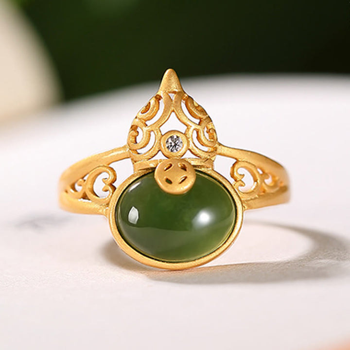 Buddha Stones Tykwa Cyjan Jade Miedź Moneta Sukces Szczęście Regulowany Pierścień