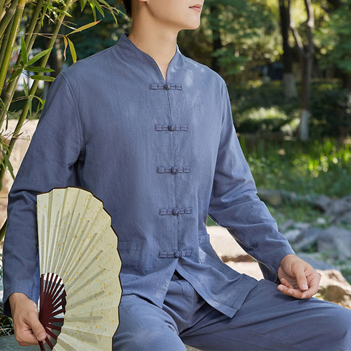 Buddha Stones Duchowa Praktyka Zen Joga Medytacja Modlitwa Odzież Bawełna Len Męski Zestaw - Niebieski - US/UK/AU48， EU58 (6XL) - image 3