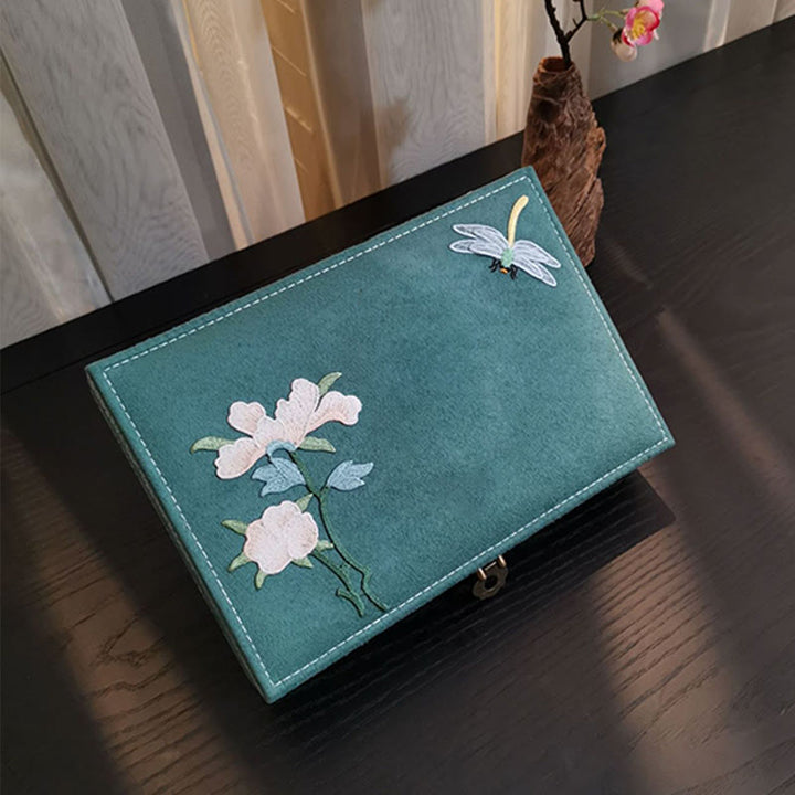 Buddha Stones Kwiaty Ważka Pudełko Organizator Biżuterii Jednowarstwowe Pudełko Do Przechowywania Biżuterii Flanelowe Pudełko