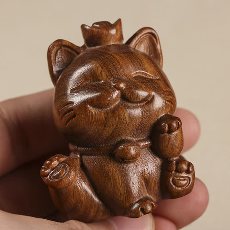 Buddha Stones Miniaturowe Zielone Sztabki Sandałowe Szczęśliwy Kot Rzeźbiony Dekoracja Biurka Pokoju - image 12