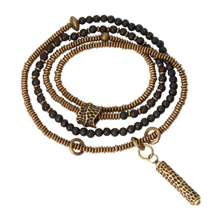 Bransoletka lecznicza Buddha Stones Vintage Lava Rock Copper Multilayered