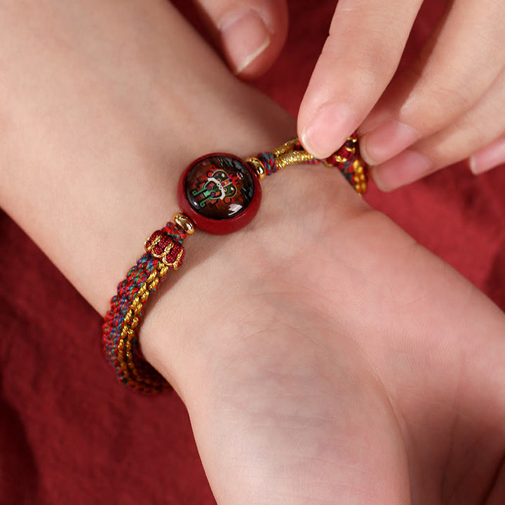 Buddha Stones Kolorowa Lina Cynobrowa Thangka Błogosławieństwo Bransoletka Pleciona