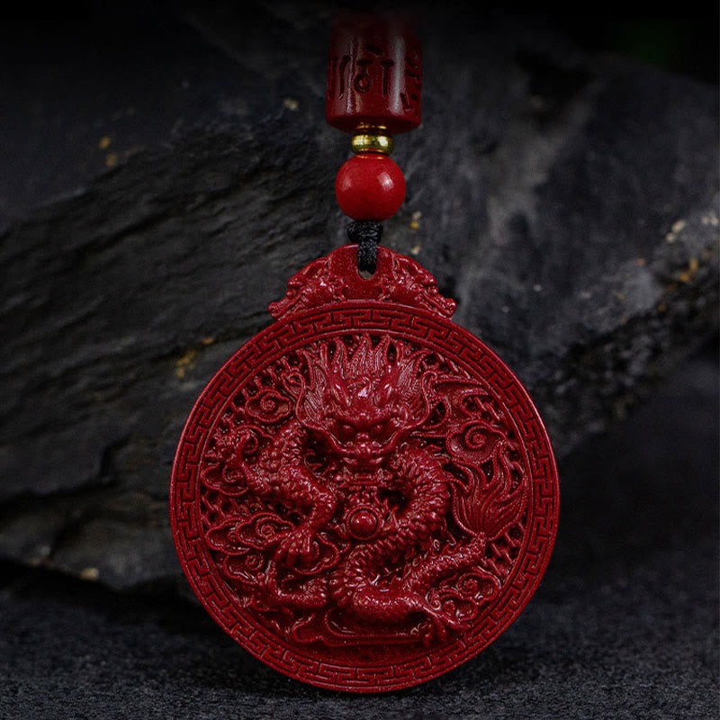 Buddha Stones Rok Smoka Naturalny Cynobrowy Naszyjnik Ochronny Smoka Wisiorek