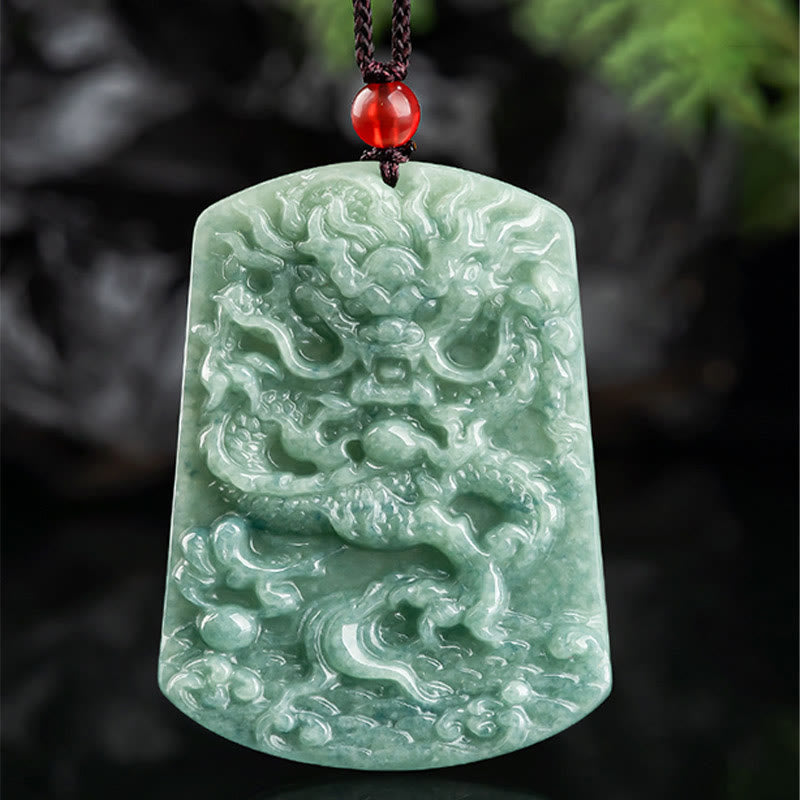 Buddha Stones Naturalny Jadeit Chiński Zodiak Smok Morze Szczęście Naszyjnik Wisiorek - image 5