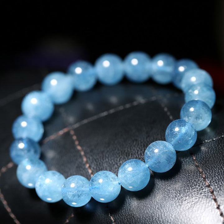 Buddhastoneshop Bransoletka z koralików akwamarynowych Peace Healing