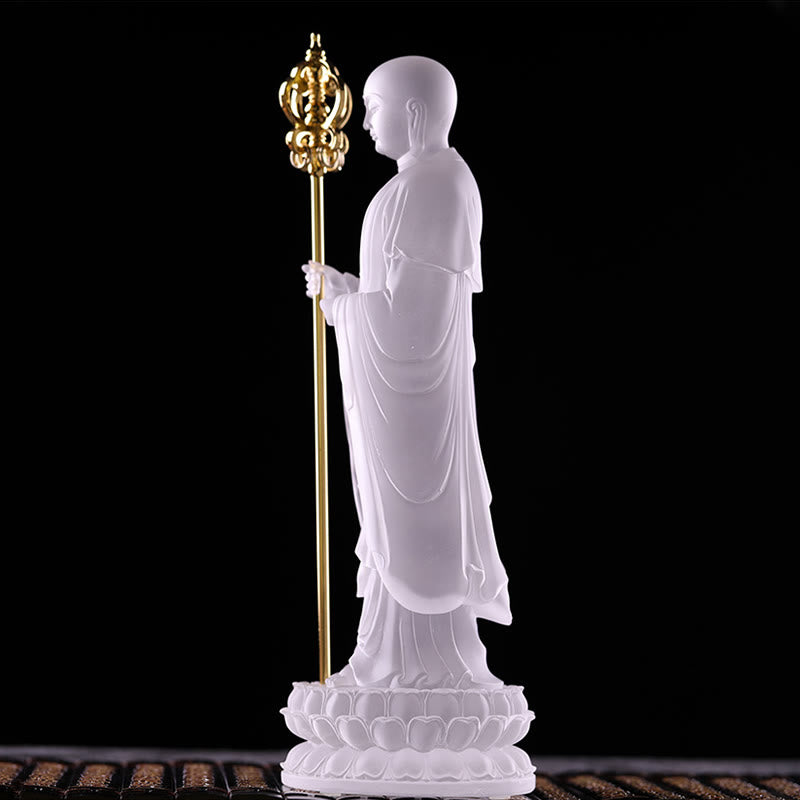 Buddha Stones ręcznie robione Ksitigarbha Bodhisattwa figurka Liuli kryształowe dzieło sztuki posąg spokoju dekoracja domu