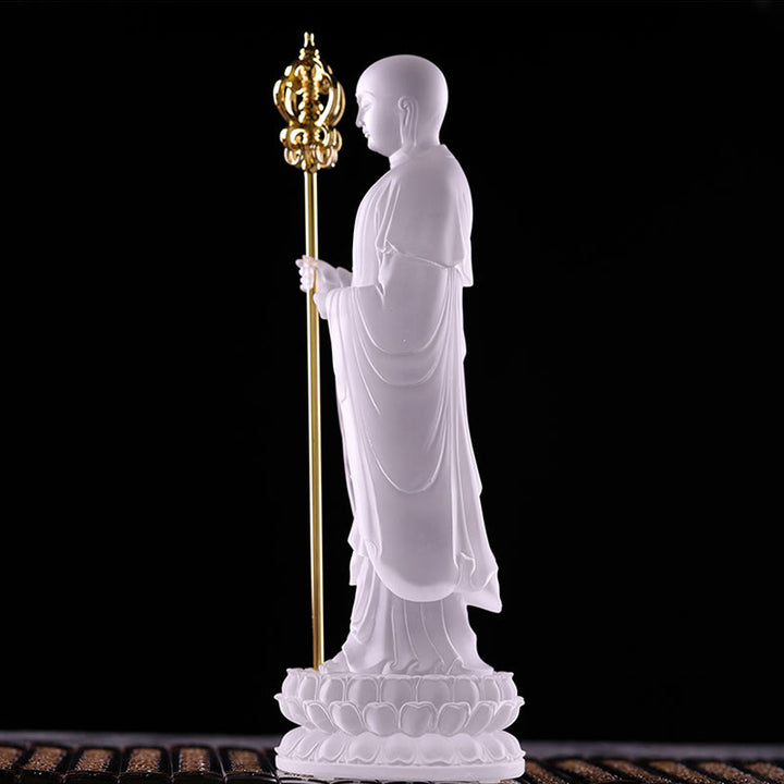 Buddha Stones ręcznie robione Ksitigarbha Bodhisattwa figurka Liuli kryształowe dzieło sztuki posąg spokoju dekoracja domu