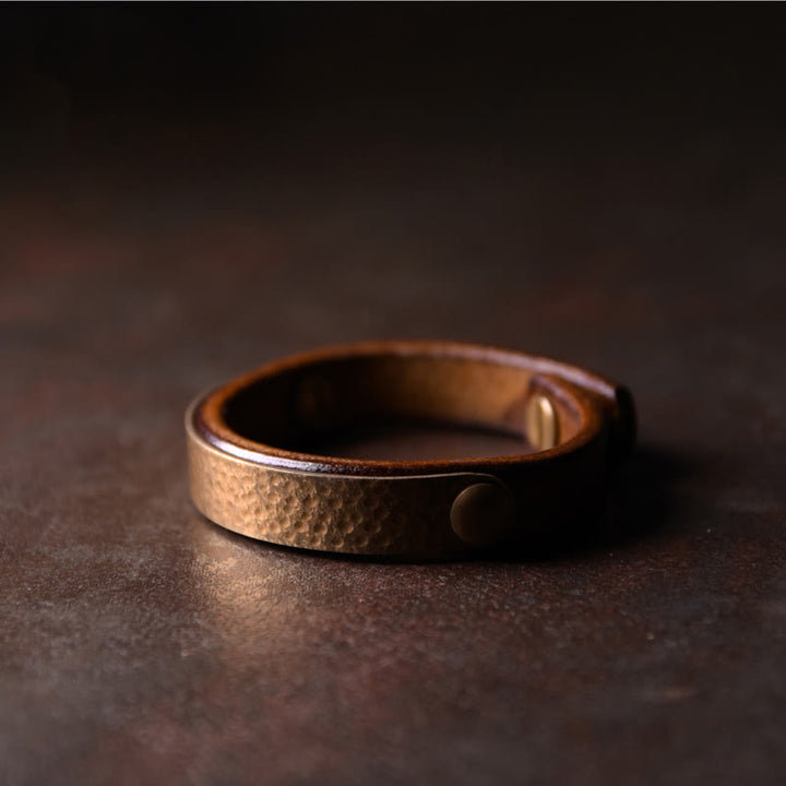 Buddha Stones Vintage Ręcznie Robione Tekstura Miedź Mosiądz Skóra Bogactwo Bransoletka Bangle