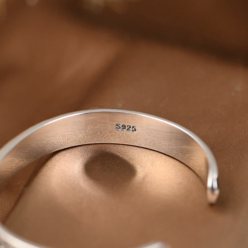 Buddha Stones 925 Srebro Sterlingowe Om Mani Padme Hum Podwójna Dorje Grawerowana Mądrość Bransoletka Mankiet Bangle