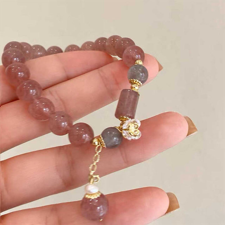 Bransoletka z Buddha Stones Naturalny Kwarc Truskawkowy Cyrkon Kwiat Pozytywny Charm
