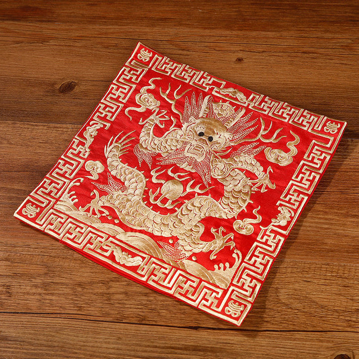 Buddha Stones Feniks Smok Kirin Haftowana Podkładka Pod Kubek Pod Kubek Pod Herbatę Kwadratowa Mata Pod Herbatę Kung Fu