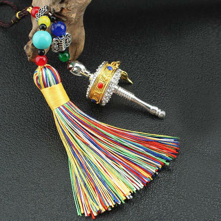 Tybet Om Mani Padme Hum Koło modlitewne Tassel Bag Dekoracja samochodowa do zawieszenia