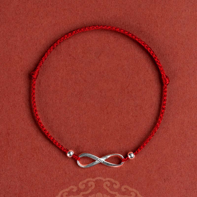 Buddha Stones 925 Srebro Sterlingowe Endless Knot Protection Luck Bransoletka z czerwonego sznurka Anklet