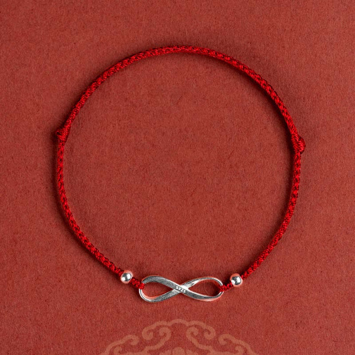 Buddha Stones 925 Srebro Sterlingowe Endless Knot Protection Luck Bransoletka z czerwonego sznurka Anklet