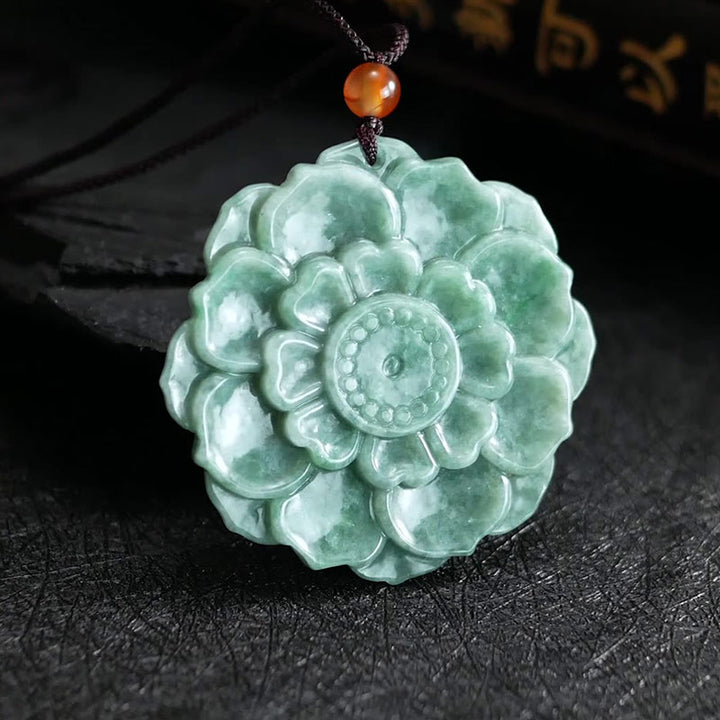 Naszyjnik z Buddha Stones , wzór lotosu, jadeit, szczęście i dobrobyt