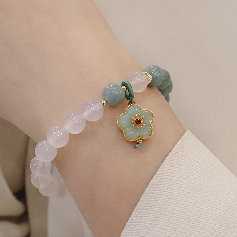 Bransoletka ochronna Buddha Stones White Agate Jade Lotus Flower Peace Buckle
