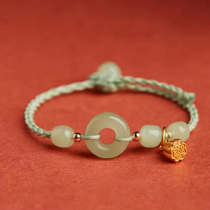 Bransoletka z okrągłym zapięciem z Buddha Stones, jadeitu, lotosu, szczęścia, obfitości i bogactwa