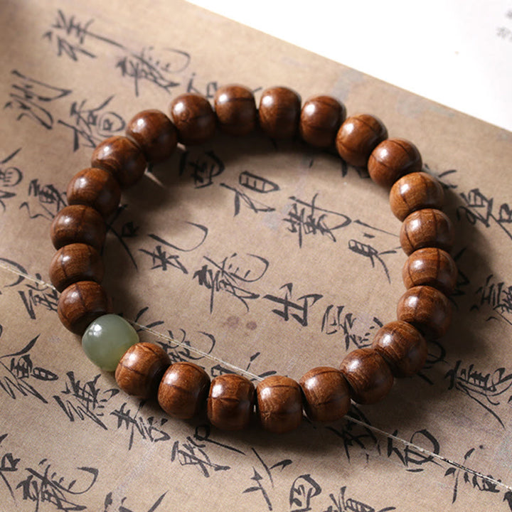 Buddha Stones Naturalne Abelia Biflora Drewno Hetian Jade Bambus Koralik Bransoletka Odpędzająca Złe Duchy